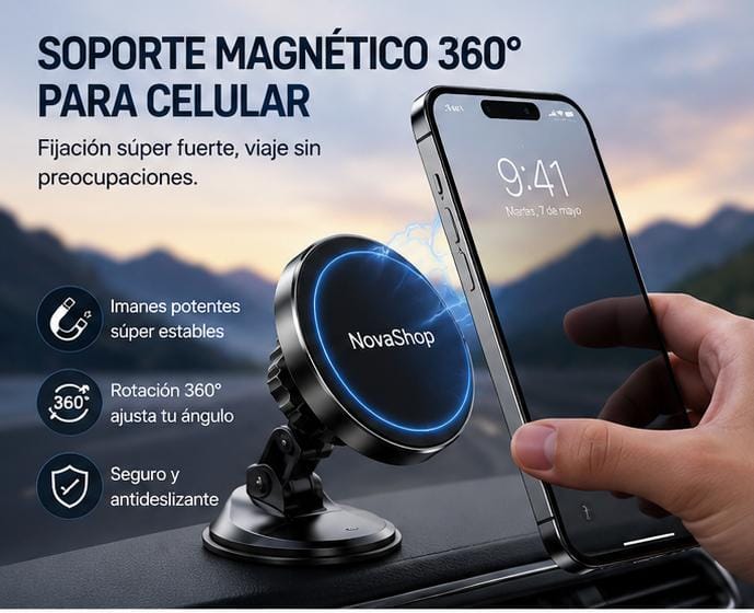 Soporte Magnético 360° para Celular para Auto – Fijación Súper Fuerte