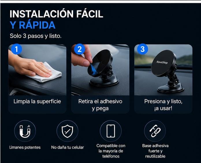 Soporte Magnético 360° para Celular para Auto – Fijación Súper Fuerte