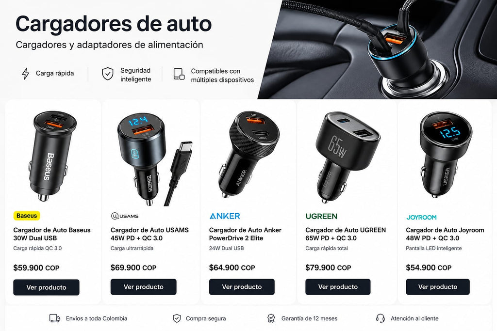 Cargador Rápido para Auto  Baseus 30W para Auto USB y USB-C